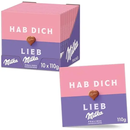 Milka Hab Dich Lieb Erdbeercreme Pralinen 10 x 110g aus Alpenmilch Schokolade