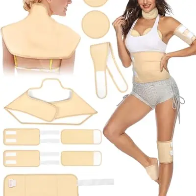 9-teiliges Rizinusöl Packungs-Set, Wiederverwendbare Organic Wraps mit verstellbaren Riemen für Hals, Schulter, Brust, Taille, Knie und Füße (Ohne Rizinusöl)