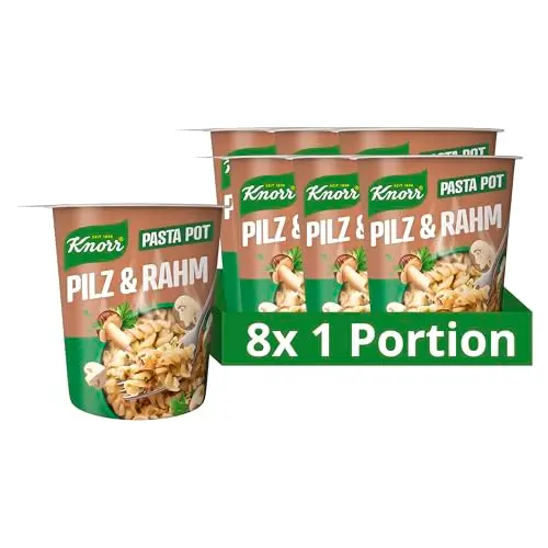 Knorr Pasta Snack Pot Pilz & Rahm – Schnelle Mahlzeit in 5 Minuten (8x 59 g)