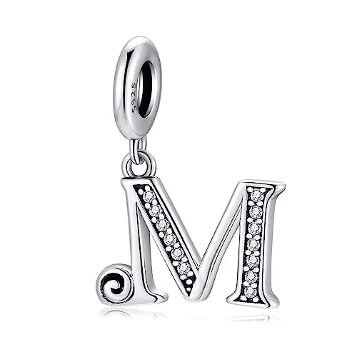 TIZU Damen Buchstaben Charm M aus 925 Silber, passend für Armbänder und Ketten, Schmuckgeschenke für Frauen und Mädchen