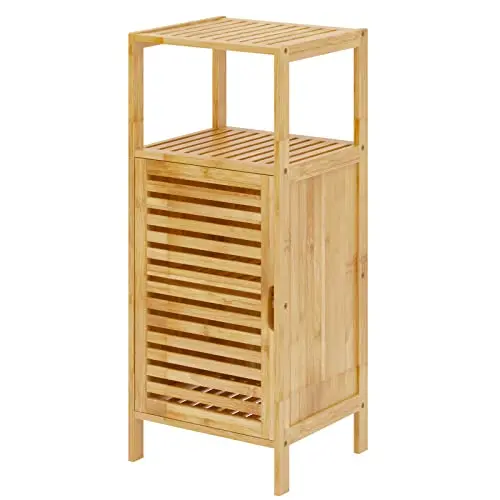 Sogesfurniture Badezimmerschrank, Beistellschrank aus Bambus mit Lamellentür für Badezimmer, Wohnzimmer und Küche