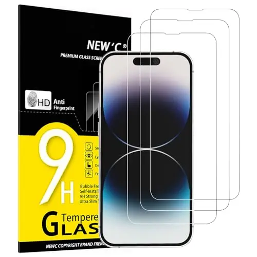 NEW'C 3er Pack Panzerglas für iPhone 14 Pro, 9H Härte, HD Displayschutzfolie, ultra-klar