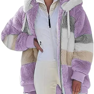 Damen Fleecejacke Hoodie - warmer Kapuzenpullover für Herbst und Winter (Lila, M)