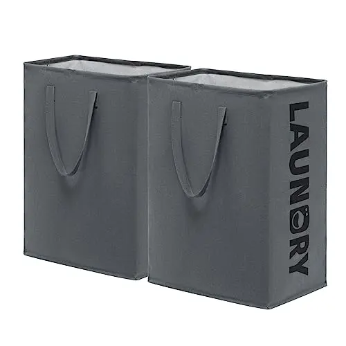 TIMEYARD Wäschekorb 2er Set, 75L, faltbar, für Badezimmer, Schlafzimmer und Kinderzimmer, 43x60cm, Grau
