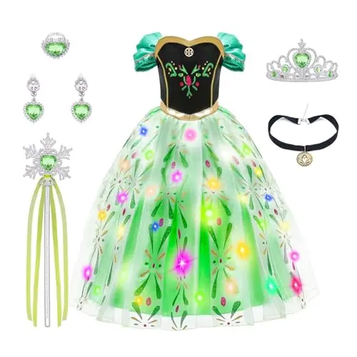 AYBUY Mädchen Prinzessin Kostüm Kleid mit Krone und Zauberstab, ideal für Karneval und Halloween (140CM)