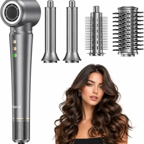Bopcal 5-in-1 Profi-Hairstyler Set: Ionen Föhn, Lockenstab, Warmluftbürste, Rundbürste & Glätteisen für Locken, Beach Waves & Volumen