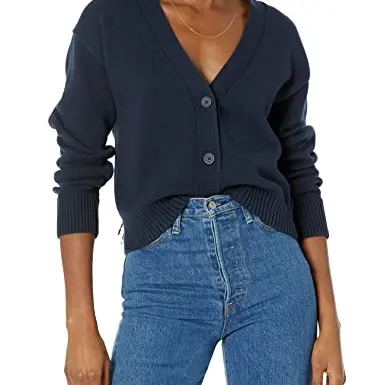 Amazon Essentials Damen V-Ausschnitt Cardigan, Marineblau, L
