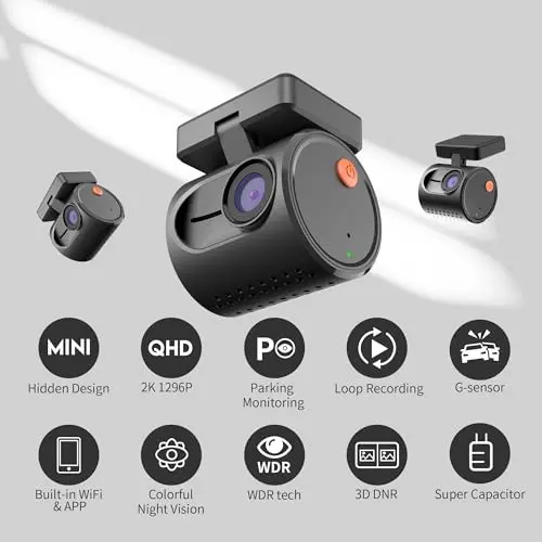 KAWA 2K1296P QHD Tiny Dashcam - Super Nachtsicht, Loop- & Notfallaufnahme, App-Steuerung, 2025 Neu