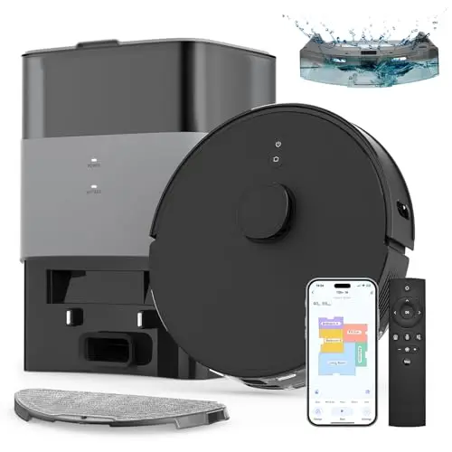 FIXR Saugroboter mit Wischfunktion und Absaugstation für Teppiche und Tierhaare, App und Alexa (Schwarz)