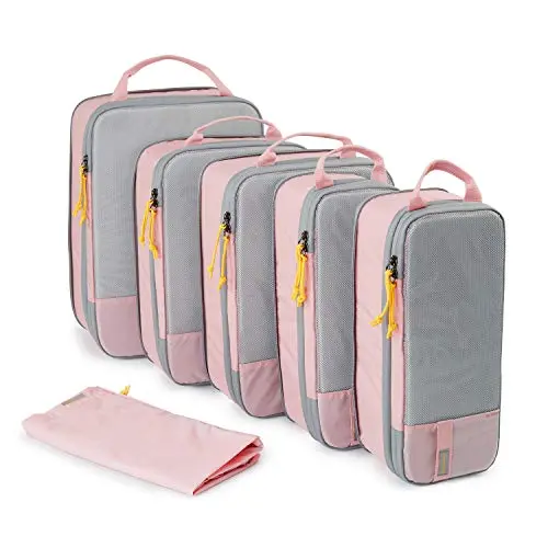 BAGSMART Koffer Organizer Packing Cubes 6 Stück - Wasserdicht & Kompression für Handgepäck, Rosa