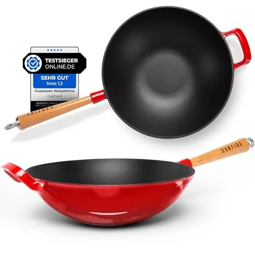 Oakfire Wokpfanne 31cm Emailliert Gusseisen mit Holzgriff