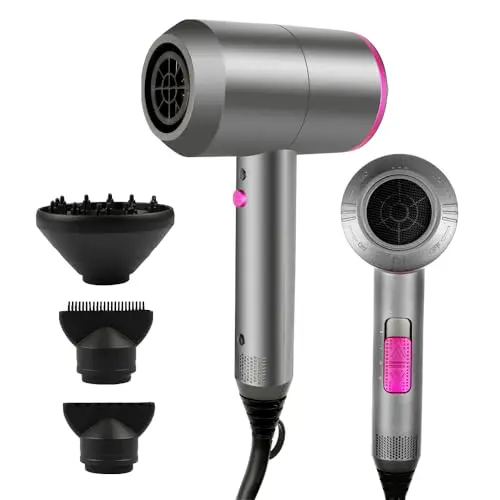 CASAMAA Ionen Haartrockner mit AC-Motor, 3 Temperaturstufen, 2 Gebläsestufen, 3 Stylingdüsen & Diffusor (Grau)