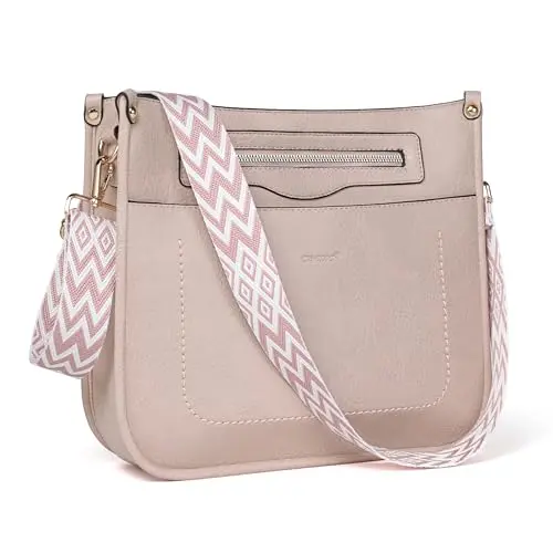 TANTOMI Handtasche Damen Umhängetasche Altrosa, viele Fächer, verstellbarer Riemen, ideal für Alltag und Einkaufen