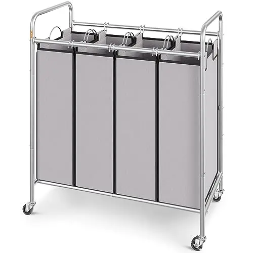 VEVOR Wäschesortierwagen mit 4 Fächern und abnehmbaren Taschen, rollender Wäschekorb