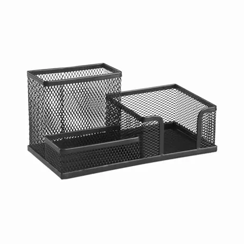 D.RECT KOMO Schreibtisch-Organizer - 3-Fächer-Stiftehalter aus Metallgitter - Multifunktions-Utensilo für Büro-Accessoires, Schwarz