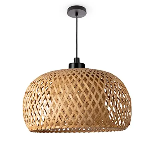 Paco Home Bambus Hängeleuchte Boho für Wohnzimmer - Vintage Pendelleuchte, Ø30cm
