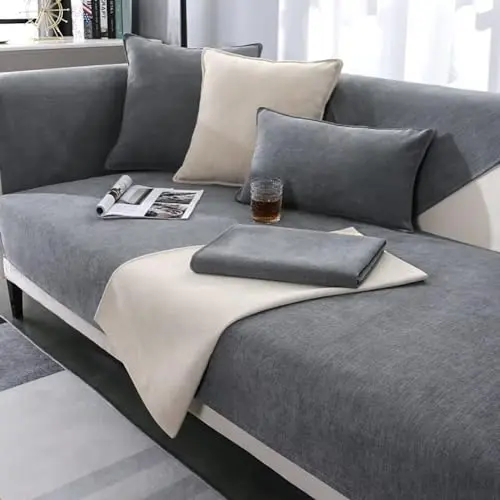 Edumov Rutschfester Sofabezug für Ecksofas, 2-4 Sitzer, Grau, 90x160cm