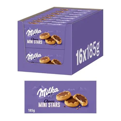 Milka Choco Minis – Mini Stars – Schokoladen-Kekse mit Alpenmilch-Schokolade – 16 x 185g