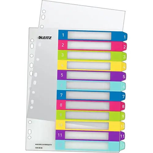 Leitz A4 Register mit 12 Trennblättern und beschriftbarem Deckblatt, Überbreite, mehrfarbig