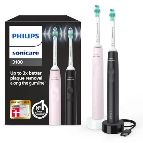 Philips Sonicare 3100 elektrische Schallzahnbürste, Zweierpack, Sugar Rose und Schwarz