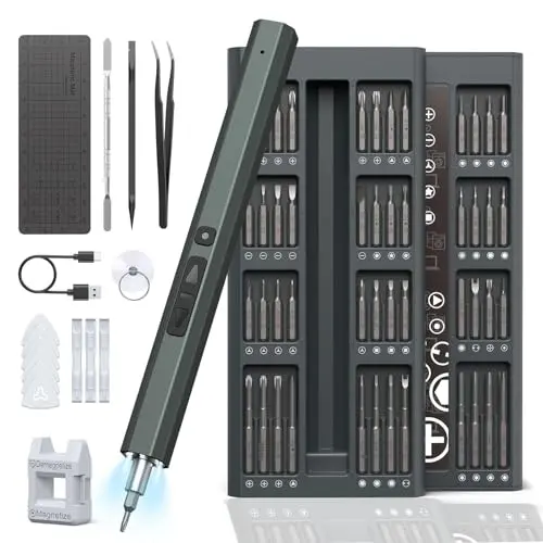 Hancaner Mini Akku Schraubendreher Set, 82 in 1, mit LED-Leuchten für Laptop, PC, Telefone, Kamera, Uhren