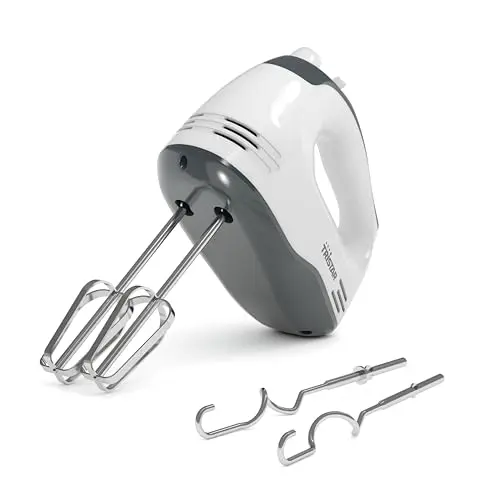 Tristar Handmixer mit 5 Geschwindigkeitsstufen, ergonomisch und kompakt, inkl. Edelstahl-Rührbesen und Knethaken