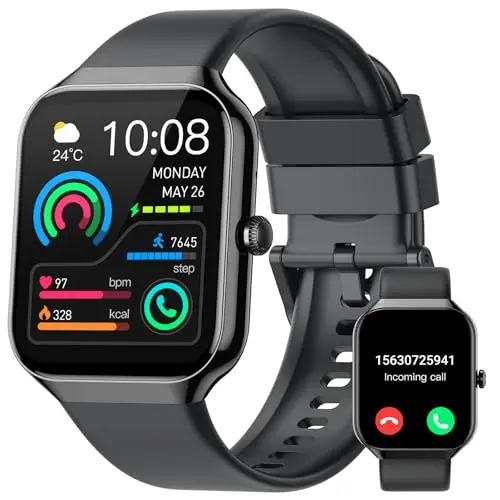 Smartwatch für Herren und Damen, 1.96'' HD, Sportmodi, Herzfrequenz- und Schlafmonitor, IP68 wasserdicht, für iOS und Android, Schwarz