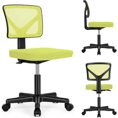 DUMOS Klein Bürostuhl ohne Armlehne - Bequemer Schreibtischstuhl mit Rollen für Büro und Wohnzimmer (Grün)