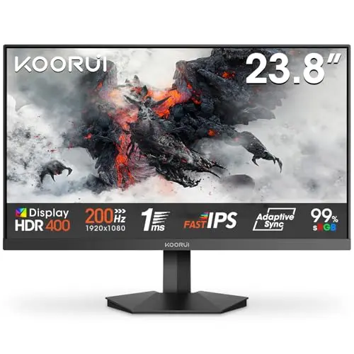 KOORUI 24 Zoll Gaming Monitor FHD 1920x1080, 200Hz, 1ms, Adaptive Sync, HDMI & DP