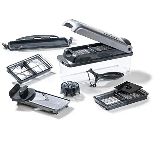 Genius Nicer Dicer Plus - 12-teiliges Gemüseschneider Set in Silber/Schwarz