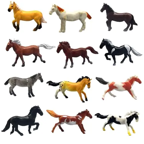 Fuhesgu 12 Stück Pferde Figuren - Mini Tierfiguren für Kinder, Dekoration und Lernspielzeug