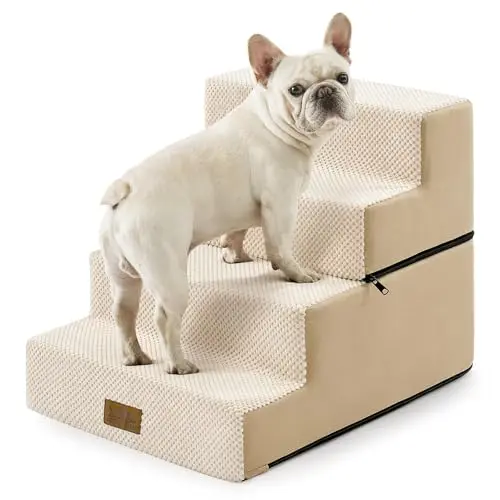 Hundetreppe 4 Stufen, 45cm hoch, faltbar, mit waschbarem Bezug, für kleine Hunde und Katzen, 40x60x45cm, beige