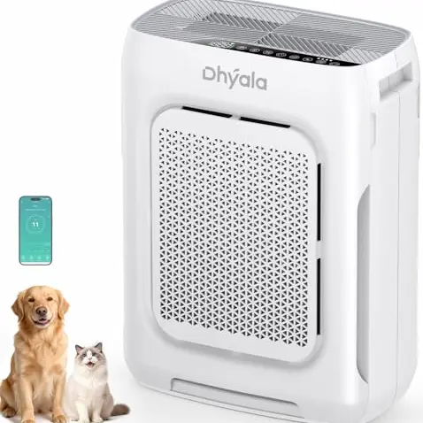 Dhyala Luftreiniger mit HEPA-Filter, WIFI, Schlafmodus, AQI, Timer – gegen Staub, Pollen, Haustiere & Raucher