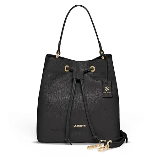 Lazarotti Bologna Damen Henkeltasche aus Leder | Abnehmbarer Trageriemen | Bucket Bag 25 cm