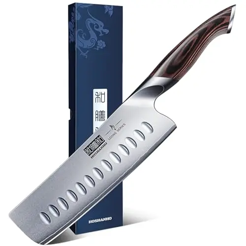 HOSHANHO Nakiri Küchenmesser 18 cm - Japanisches Mehrzweckmesser mit Pakkaholzgriff