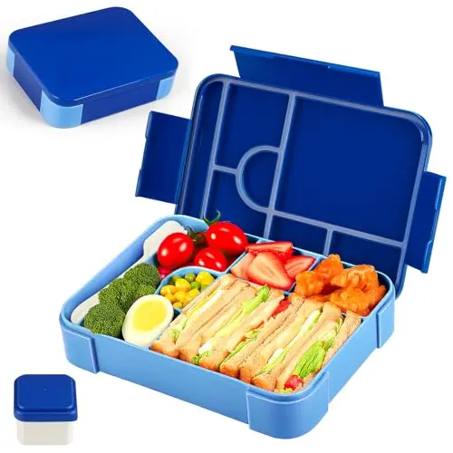 Dntorx Brotdose für Kinder, 1330ml Auslaufsichere Bento Box mit Besteck – Ideal für Schule und Ausflüge (Blau)