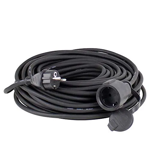 as - Schwabe Gummi-Verlängerungsleitung 10 m, Schutzkontaktstecker und Kupplung, 230V, Schwarz