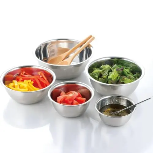 GLEAVI Edelstahl Rührschüssel Set 5-teilig, spülmaschinenfest, nistbar für Salatzubereitung und Kochen