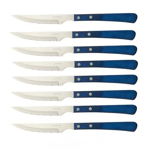 SanheKit Steakmesser-Set, 8 Teile, Edelstahl, Holzgriff, ergonomisches Design, gezackte Schneide