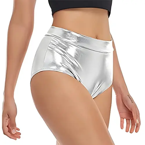 Damentop mit hohem Bund, Sexy metallischer Wet Look, Hotpants für Tanz, Nachtclub, Rave oder Performance