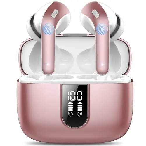 Bluetooth In-Ear Kopfhörer, kabellos, 50h Akku, Noise Cancelling, IPX7 Wasserdicht, Roségold