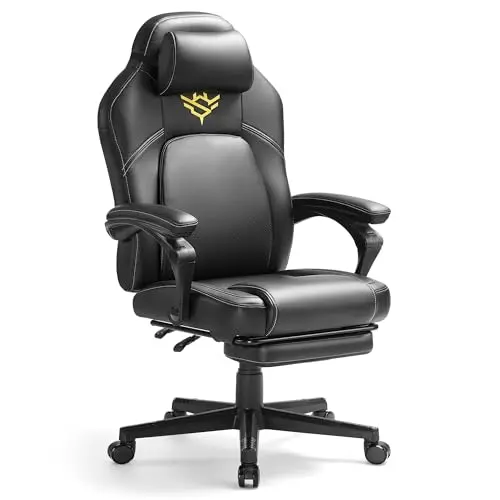 SONGMICS HOME Gaming-Stuhl, ergonomischer Bürostuhl mit Kopfkissen, höhenverstellbar, schwarz