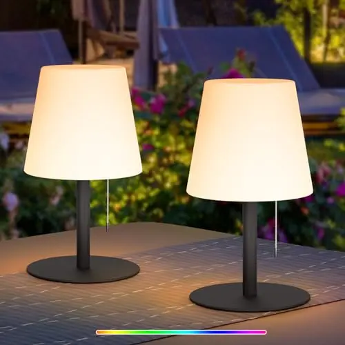 MALUX Outdoor Akku Tischlampe - 8 Farben, kabellos, dimmbar, wasserdicht (IP44) - Ideal für Garten und Schlafzimmer