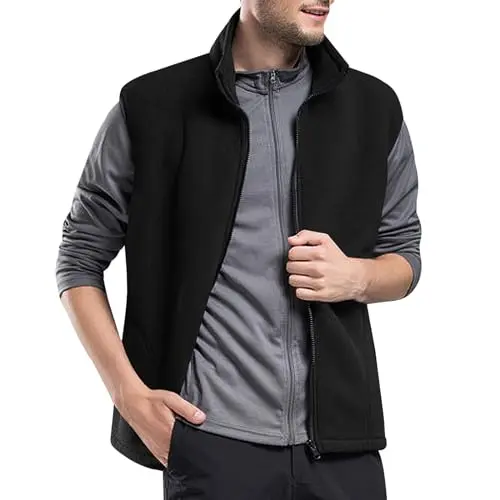 Cooleep Herren Fleece Weste Ärmellos mit Taschen Schwarz L