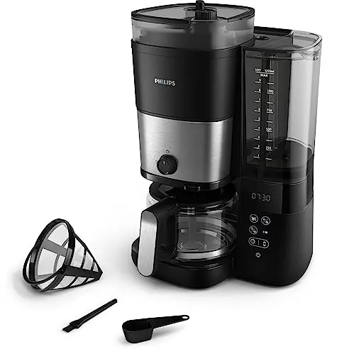 Philips All-in-1 Kaffeemaschine mit Kegelmahlwerk und 1,25-L-Glaskanne, individuelle Intensitätsauswahl