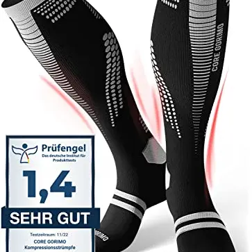 CORE GORIMO - Kompressionsstrümpfe Sport, atmungsaktiv, stützend für Herren und Damen, geeignet für Sport, Flug und Beruf (schwarz/weiß, 43-46)