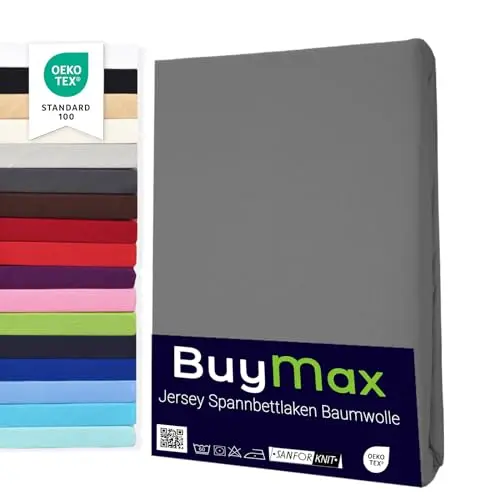 Buymax Spannbettlaken 90x200cm Baumwolle, Jersey, Farbauswahl Anthrazit-Grau