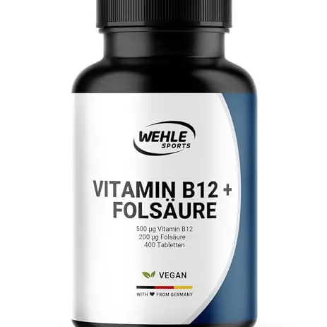 Hochdosiertes Vitamin B12 - 400 Tabletten - 500µg B12 + 200µg Folsäure - Vegan & Laborgeprüft