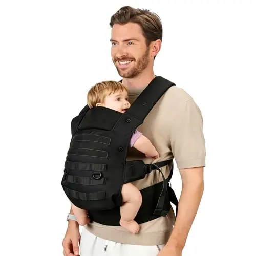 PDBEST Ergonomische Babytrage für Väter, 3-in-1 für Kleinkinder (4-36 Monate), leicht & atmungsaktiv, Schwarz