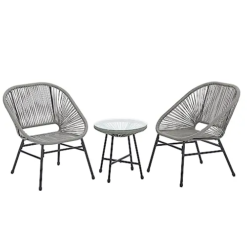 SVITA Tulum 3-teiliges Balkonmöbel Set mit Stühlen und Tisch in Grau
